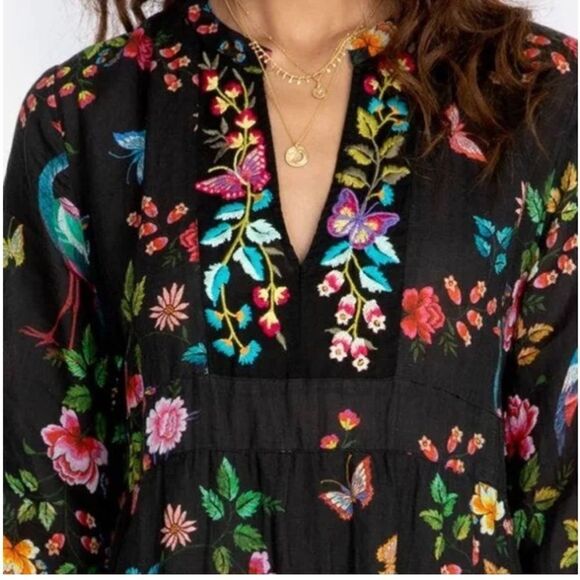 Johnny Was Boho Tie Back embroidered floral Dress Size medium - Picture 2 of 12